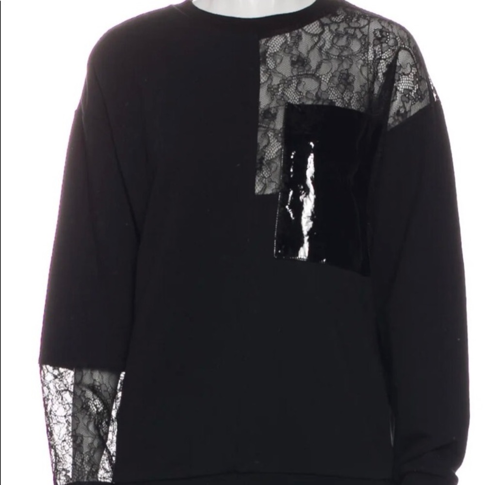 Christopher Kane Crew Neck Sweatshirt with Leather and Lace Detail, size M